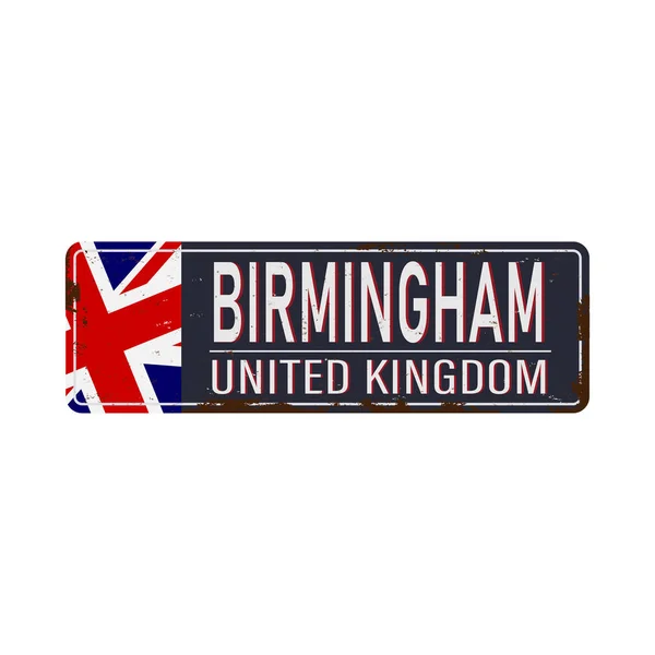 Birmingham Uk vintage zardzewiały vintage metalowa tablica na białym tle, wektor ilustracja — Wektor stockowy