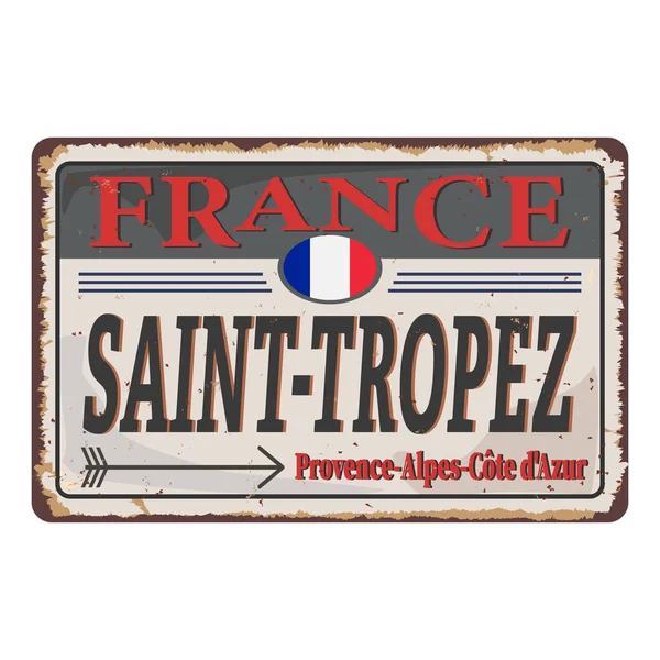 Saint Tropez retro borden set op oude vintage metalen textuur. — Stockvector