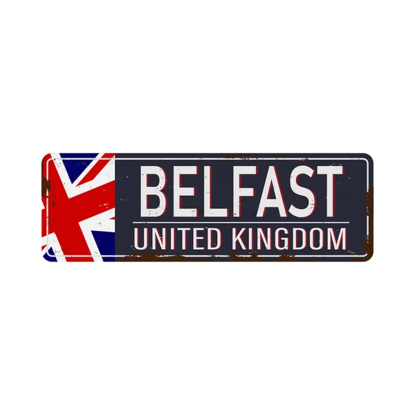 Miasto Uk Belfast Znak rocznika. Temat podróży na starym zardzewiałym tle. — Wektor stockowy
