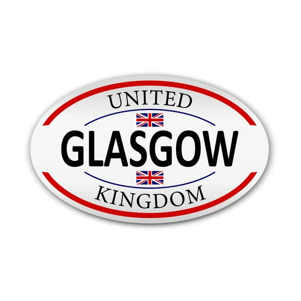 Овальная кнопка Икона государственного флага Соединенного Королевства Великобритании. Юнион Джек на белом фоне с надписью городского имени Глазго. Надпись на логотипе, баннере, печати на футболках . — стоковый вектор