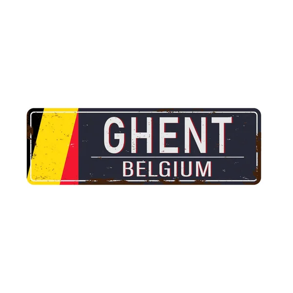 Gent, Belgie, silniční značka Vektorová ilustrace vlajky, silniční tabulka — Stockový vektor