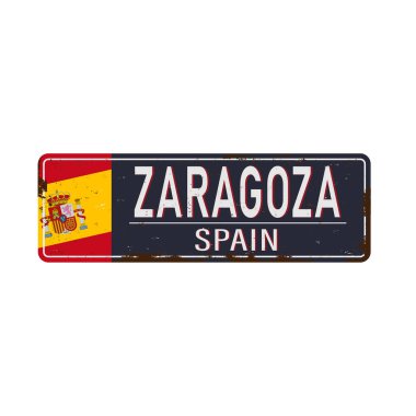 Beyaz arka planda Zaragoza klasik paslı metal işareti, vektör