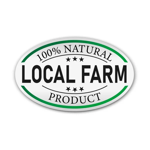 Local Farm 100 Natural Organic Green Label mit einem Nahtsymbol isoliert auf weißem Hintergrund. Öko-Natur frische Lebensmittel. Vektorillustration — Stockvektor