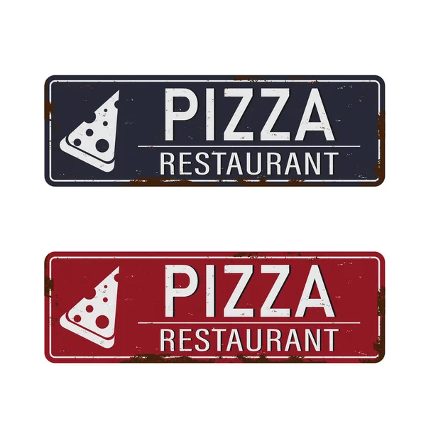 Пицца Ресторан красный винтажный ржавый металлический знак на белом фоне, векторная иллюстрация — стоковый вектор