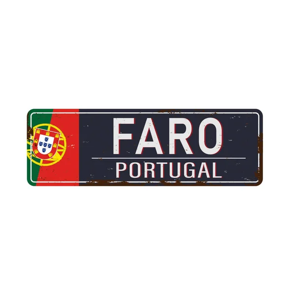 Metal rustet road sign with the name of Faro city from Portugal — Stock Vector
