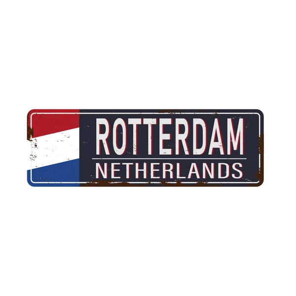Segno blu e bianco della città del vettore di Rotterdam nei Paesi Bassi — Vettoriale Stock