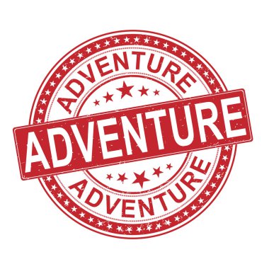 Metin maceralı grunge circle kauçuk damgası. macera kauçuk damgası, etiket, rozet, logo, mühür