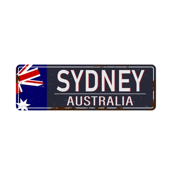 Sydney australia rostiges metallschild auf weißem hintergrund — Stockvektor