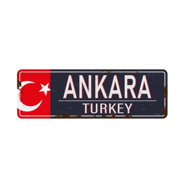 Retro vektör illüstrasyonu Ankara Türkçe. Eski grunge hasarlı arka planda seyahat hatıraları.