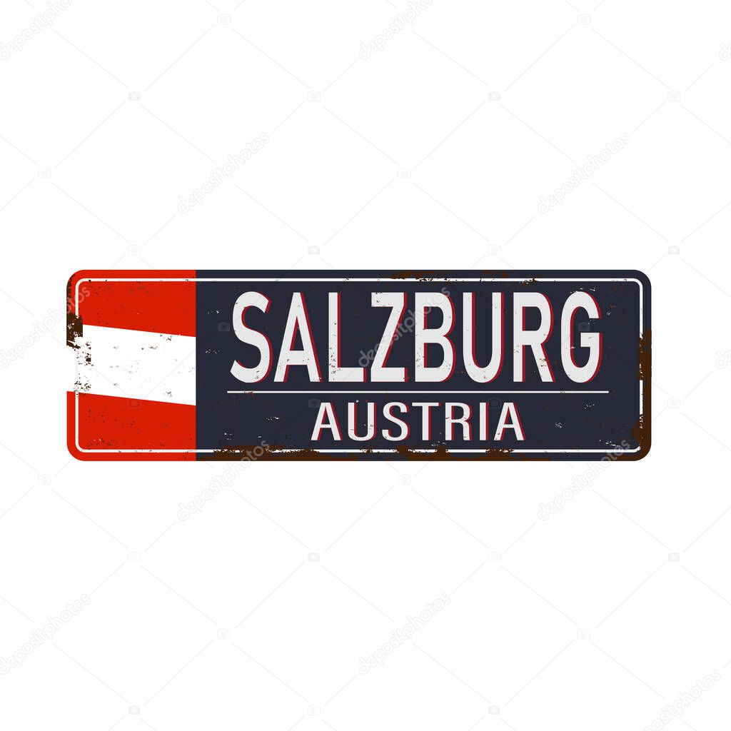 metal signboard Salzburg with austrian flag vector illustration