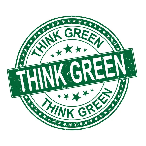 Grunge rubber stempel met kleine sterren en het woord Think Green binnen, vector illustratie — Stockvector