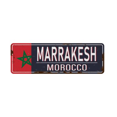 Marrakesh yol işaret izole üzerinde beyaz arka plan.