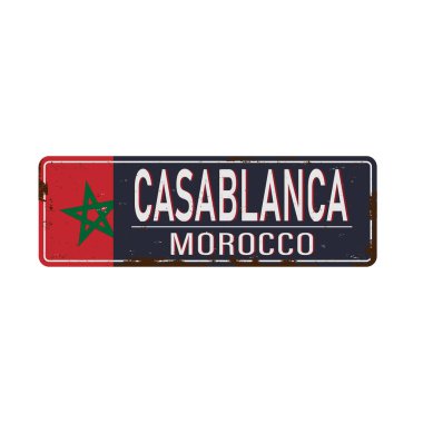 Retro teneke tabela Casablanca. Fas vektör illüstrasyonu.