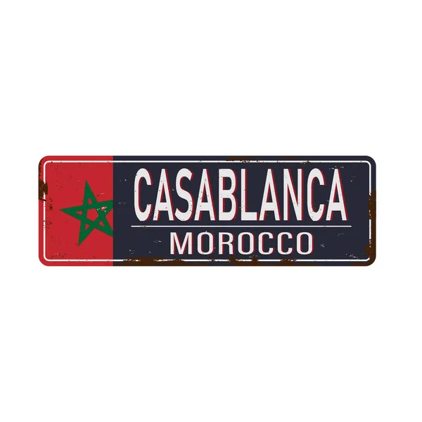 Retro-Blechschild Casablanca. Marokko-Vektorillustration. — Stockvektor