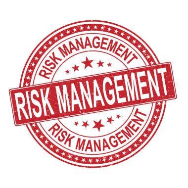 Risk yönetimi. Damga. Çıkartma. Mühür. yuvarlak grunge vintage risk yönetimi işareti