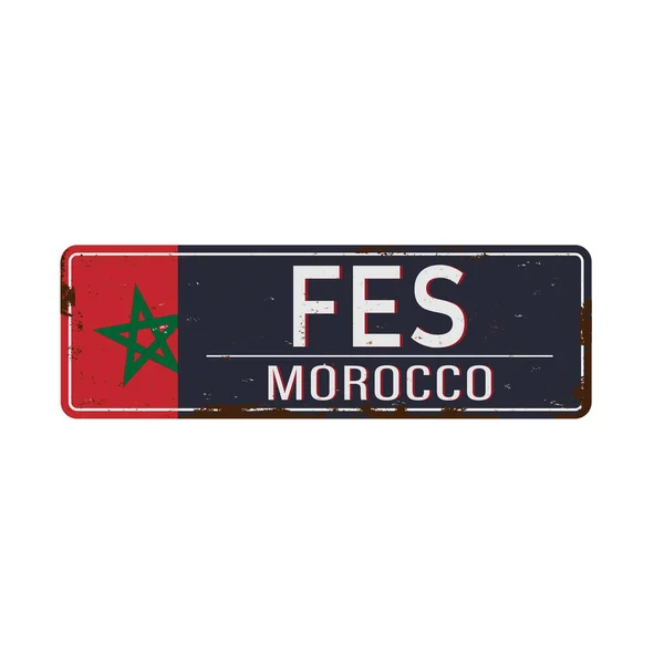 Retro Blechschild Fes Marokko Vektor Illustration. — Stockvektor