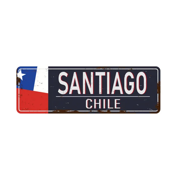 Santiago, enferrujado grungy metal estrada sinal vetor — Vetor de Stock