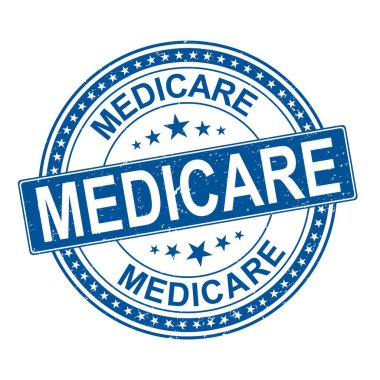 mavi Medicare evrensel sağlık kampanyası baskı ve web siteleri için düz vektör etiketi