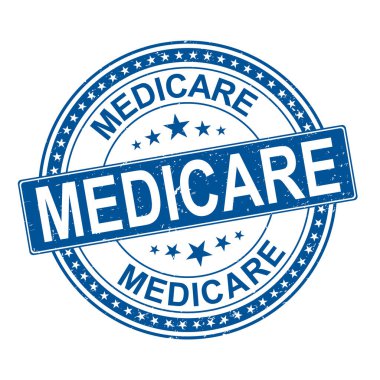 blue Medicare universal healthcare campaign stamp flat vector label for print and websites clipart