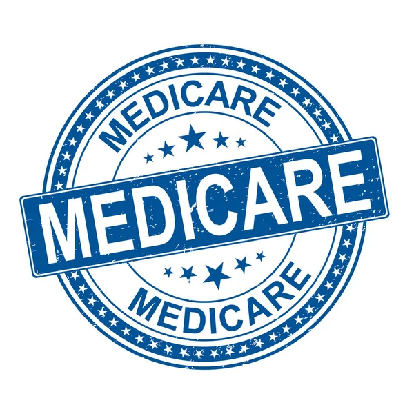 Etiqueta de vector plana de sello de campaña sanitaria universal de Medicare azul para imprimir y sitios web — Vector de stock