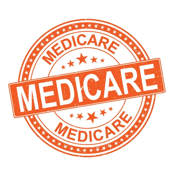 Πορτοκαλί Medicare καθολική υγειονομική εκστρατεία σφραγίδα επίπεδη διανυσματική ετικέτα για εκτύπωση και ιστοσελίδες — Διανυσματικό Αρχείο
