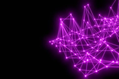 Uzayda soyut teknoloji bağlantıları. Noktaları ve çizgileri birleştiren yapıya sahip bir arka plan. Büyük veri dijital 3D görüntüleme. Bilgisayar ağı Bilim fütüristik mavi renk siyah arkaplan üzerinde.