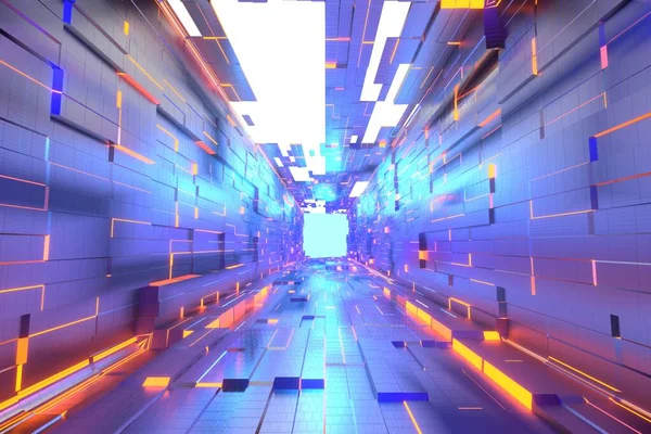 概要3Dレンダリングイラスト未来的なインテリアデザインSci Fiのコンセプト 廊下トンネルSf室内無限の廊下の視点 — ストック写真