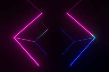 3D Yapılandırma Sci Fi Gelecekçi Işıklar Mavi Mor Bilim Kurgu Parlak Beton Yansıma Zemini Karanlık Boş Yeraltı