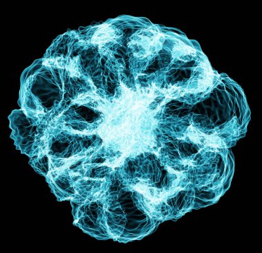 Soyut enerji topu şok dalgası 3D resimleme renkli ışık parlayan alev teknolojisi. Grafik elementler. Işık ışını kavramı.