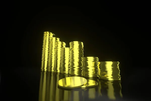 Rendering Illustration Goldmünzen Stapeln Steigende Säulen Ebene Wachstum Isoliert Auf — Stockfoto