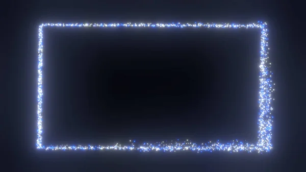 アブストラクト矩形テキストボックス粒子蛍光色の光輝くネオンライン技術と3Dレンダリングイラスト 広告のコピースペース — ストック写真