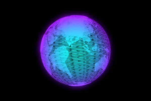 렌더링 디지털 홀로그램 지도검은 배경에 Digital Globe Blue Futuristic Color — 스톡 사진