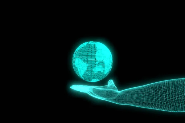 Renderelés Illusztráció Digitális Világ Hologram Technológia Koncepció Földtérkép Hologramja Fekete — Stock Fotó