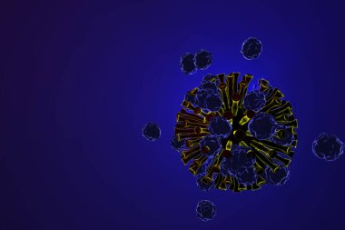 3D illüstrasyon enfeksiyonu tıbbi sağlık salgını risk konsepti. Patojen solunum gribi Coronavirus, COVID-19 hastalık grip hücreleri. Tehlikeli grip Biyoloji 2019.