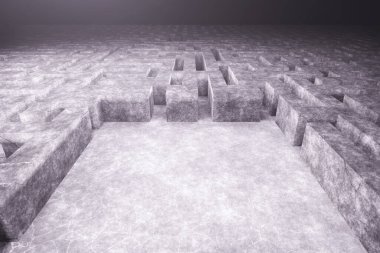 3D tasvir. Labirent İş Stratejik Planlama konsepti, ön görüş. Soyut arkaplan 3d illüstrasyonu