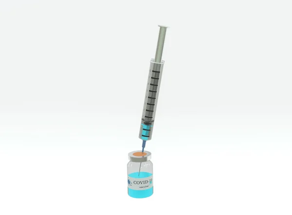 3D模型提供了保健疫苗病毒和注射器注射的示例 用于预防 免疫和治疗从白种人分离出来的结肠病毒疫苗 研究科学和医学概念 — 图库照片