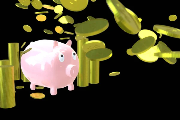 Weergave Illustratie Model Roze Glanzende Spaarvarken Bank Geïsoleerd Witte Achtergrond — Stockfoto