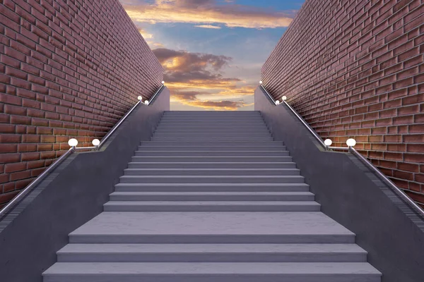 3Dレンダリングイラストビジネスコンセプトの成功への道 自然界へのコンクリート階段を持つ抽象建築 — ストック写真
