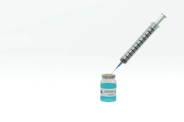 모델은 주사기를 들었다 Coronavirus 백신은 치료를 흰색에 — 스톡 사진