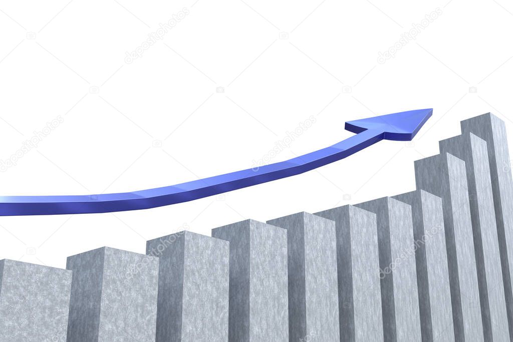 3D rendering illustration .Graphic design diagram business growth bar graph chart with arrow isolated on white background. Business share market success concept.