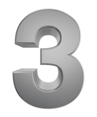 Metal numaralar 3 beyaz arkaplan üzerinde izole edilmiş, 3d görüntüleme
