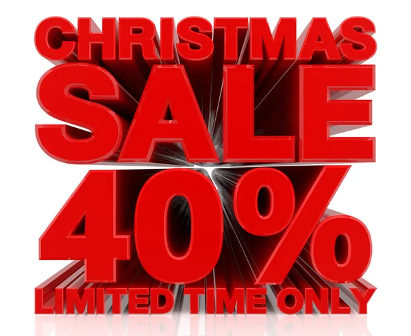ख्रिसमस विक्री मर्यादित वेळ पांढरा पार्श्वभूमीवर फक्त 40% शब्द 3d रेंडरिंग — स्टॉक फोटो, इमेज