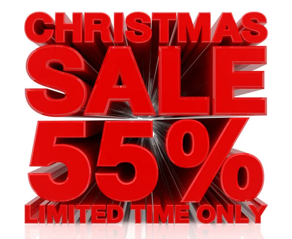 CHRISTMAS SALE LIMITED TIME ONLY 55% слово на белом фоне 3d рендеринг — стоковое фото