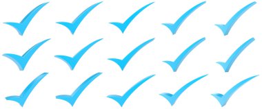 Beyaz arkaplanda mavi doğru işaret sembolü koleksiyonu