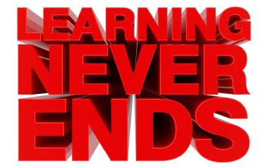 Öğrenme asla beyaz arkaplan 3d oluşturmada kırmızı sözcüğü bitirmez