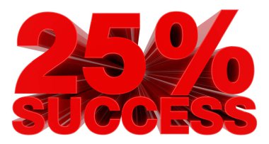 Beyaz arkaplanda% 25 Başarı sözcüğü 3d oluşturma