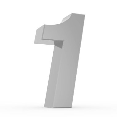 Beyaz arkaplan illüstrasyonunda 1 numaralı krom gri koleksiyon 3D görüntüleme