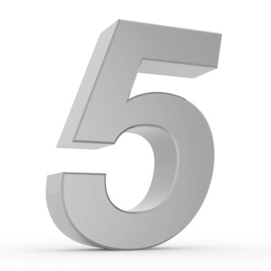 Beyaz arkaplan illüstrasyonunda 5 numaralı krom gri koleksiyon 3D görüntüleme