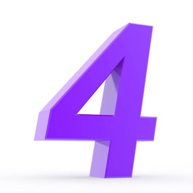 Beyaz arkaplan illüstrasyonunda 4 numaralı mor koleksiyon 3d