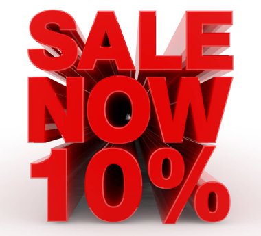 Satış Şimdi% 10 beyaz arkaplan resimleme 3D görüntüleme